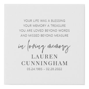 Memorial Modern Elegant Simple Chic Faux Canvas Print