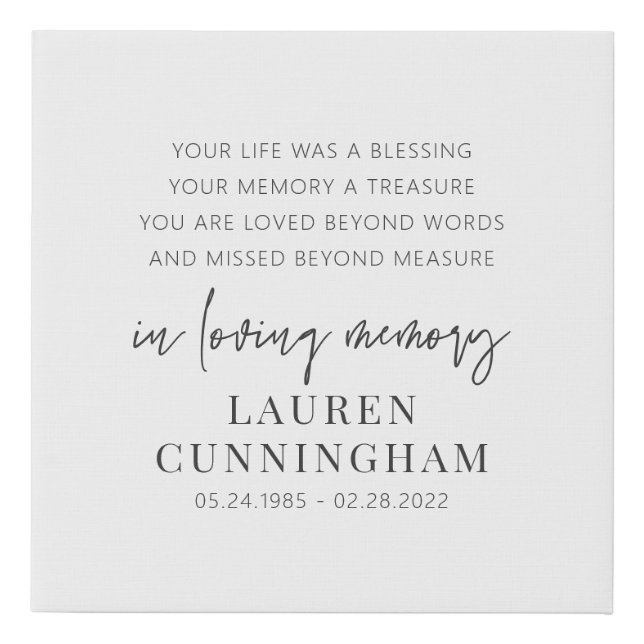 Memorial Modern Elegant Simple Chic Faux Canvas Print (Front)