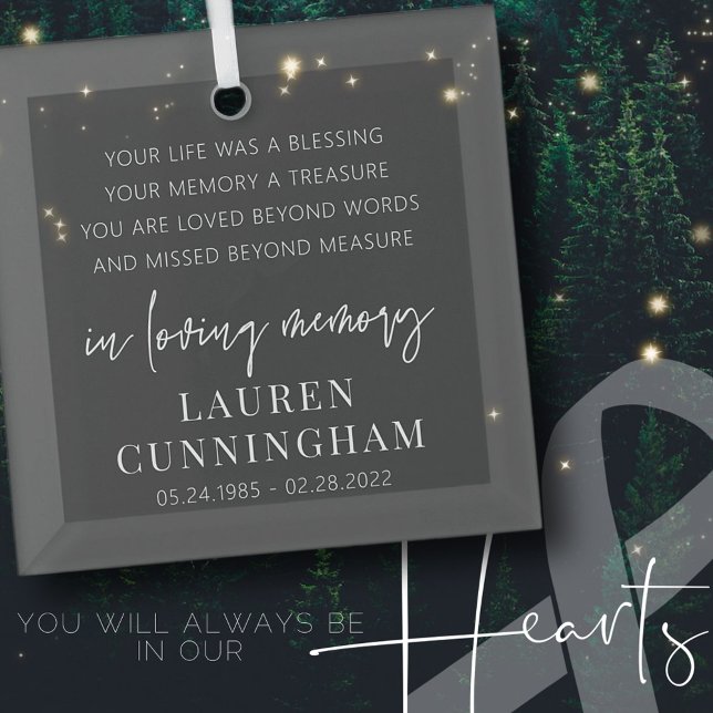 Memorial Modern Elegant Simple Chic Glass Ornament (Creator Uploaded)