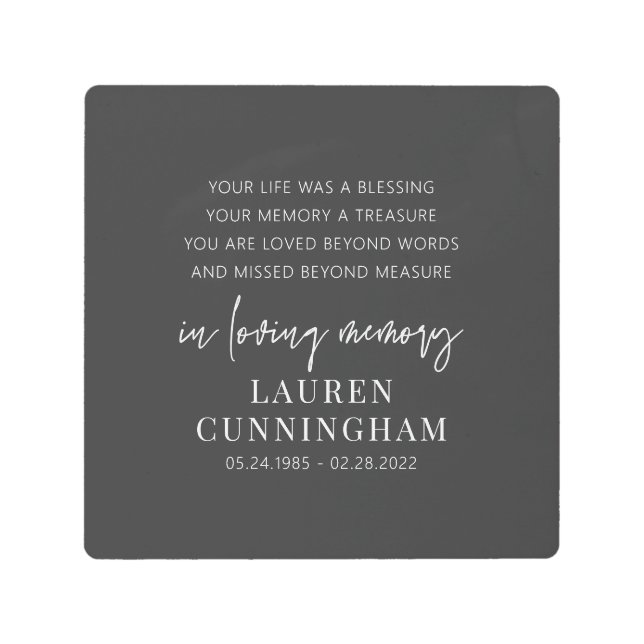 Memorial Modern Elegant Simple Chic Metal Print (Front)