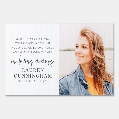 Memorial Modern Elegant Simple Chic Photo Sign