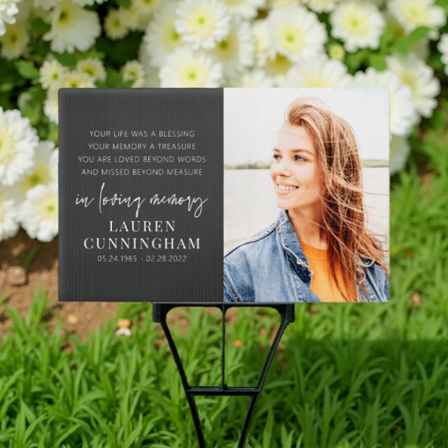 Memorial Modern Elegant Simple Chic Photo Sign (Creator Uploaded)
