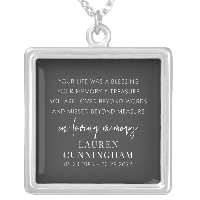 Memorial Modern Elegant Simple Chic Silver Plated Necklace (Front)