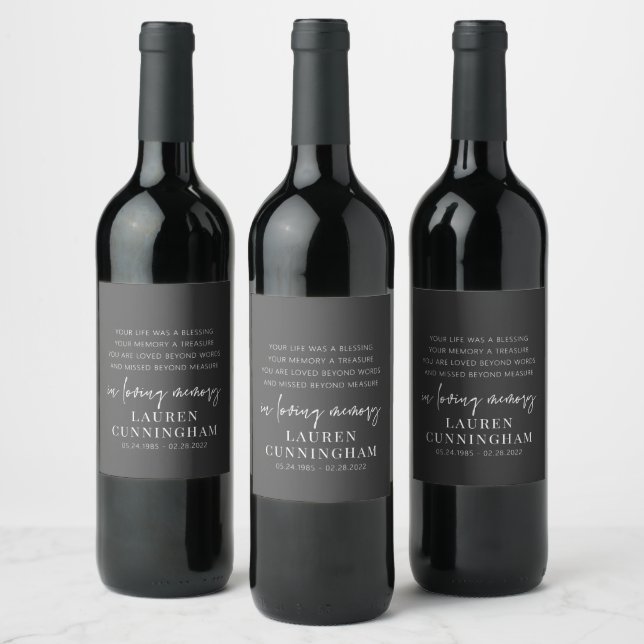 Memorial Modern Elegant Simple Chic Wine Label (Bottles)
