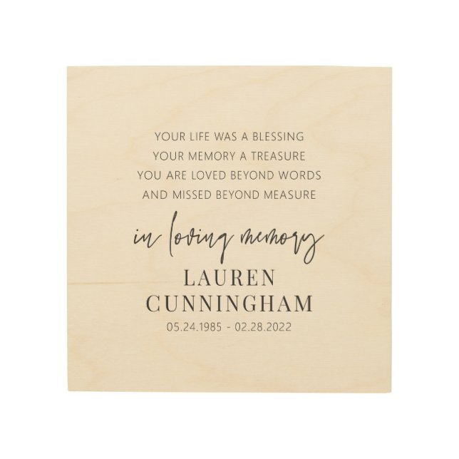 Memorial Modern Elegant Simple Chic Wood Wall Art (Front)