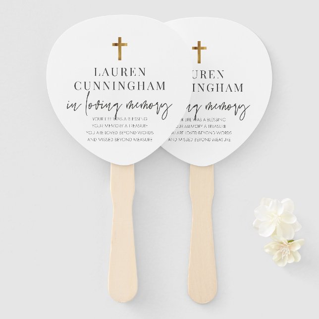 Memorial Modern Elegant Simple Cross Hand Fan (Front and Back)