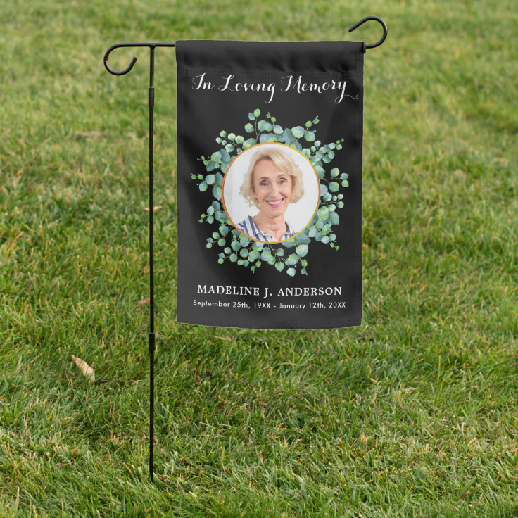 Memorial Modern Eucalyptus Photo Grave Cemetery Garden Flag | Zazzle