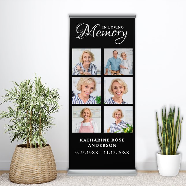 Memorial Modern Funeral Custom Photo Collage Retractable Banner (Creator Uploaded)