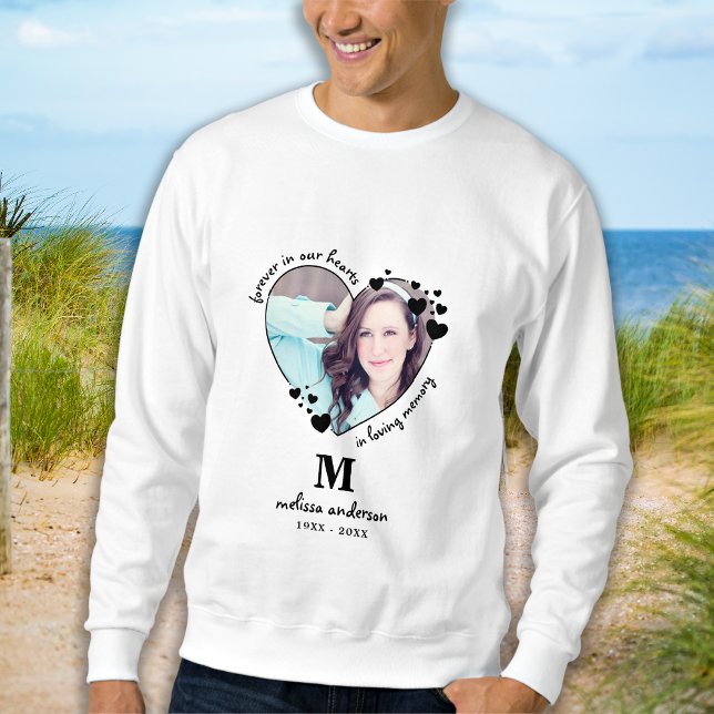 Memorial Modern Monogram Custom Heart Photo Sweatshirt (Creator Uploaded)