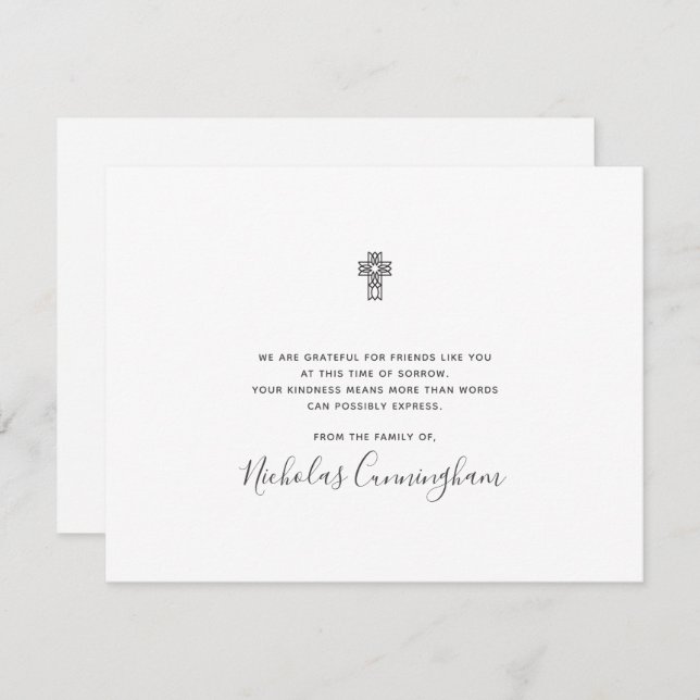 Memorial Modern Ornate Cross Thank You Card (Front/Back)