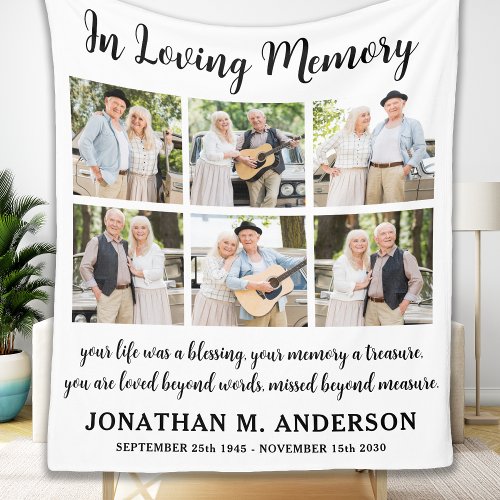 Memorial Modern Personalized 6 Picture Remembrance Fleece Blanket