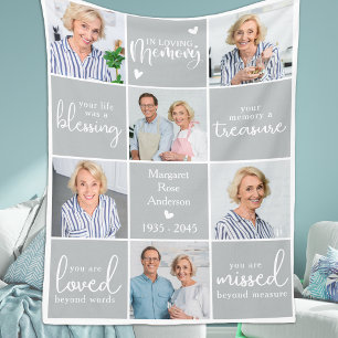 Memorial Modern Personalized Poem 6 Multi Photo Fleece Blanket