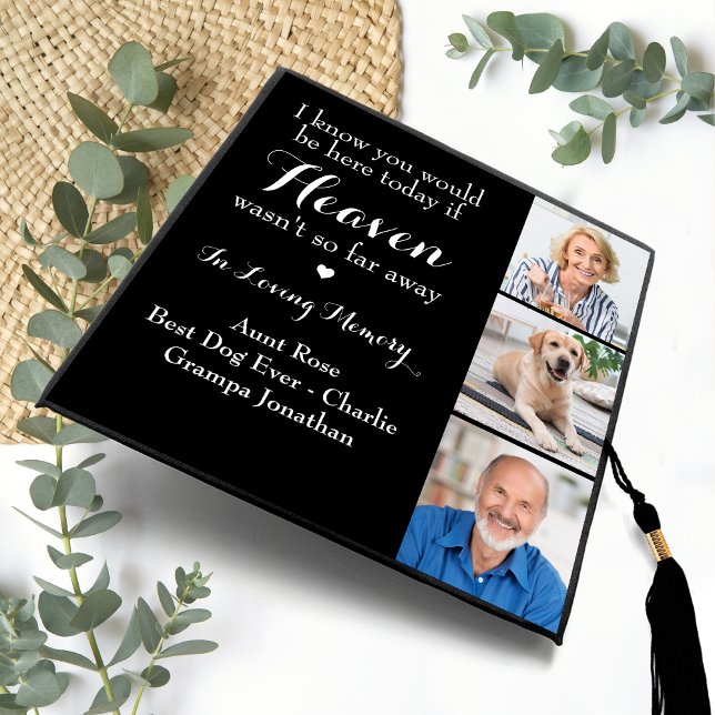 Memorial Modern Remembrance Personalized 3 Photo Graduation Cap Topper (Creator Uploaded)