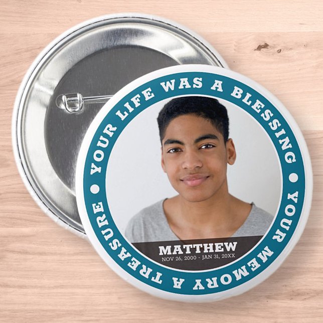 Memorial Modern Simple Custom Photo Keepsake Button (Creator Uploaded)