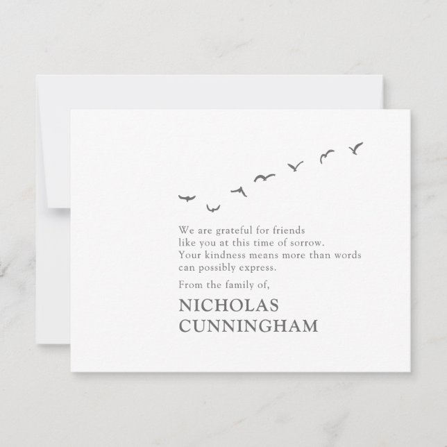 Memorial Modern Simple Flock of Birds Thank You Card (Front)