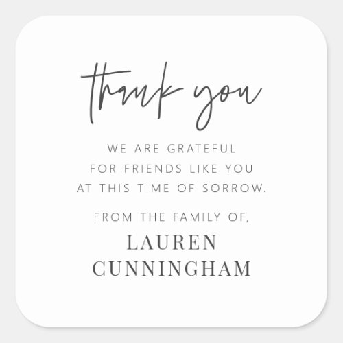 Memorial Modern Simple Minimalist Chic Thank You Square Sticker