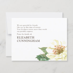 Memorial Modern Watercolor Floral Botanicals Thank You Card