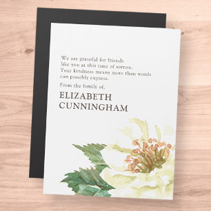 Memorial Modern Watercolor Floral Thank You Card