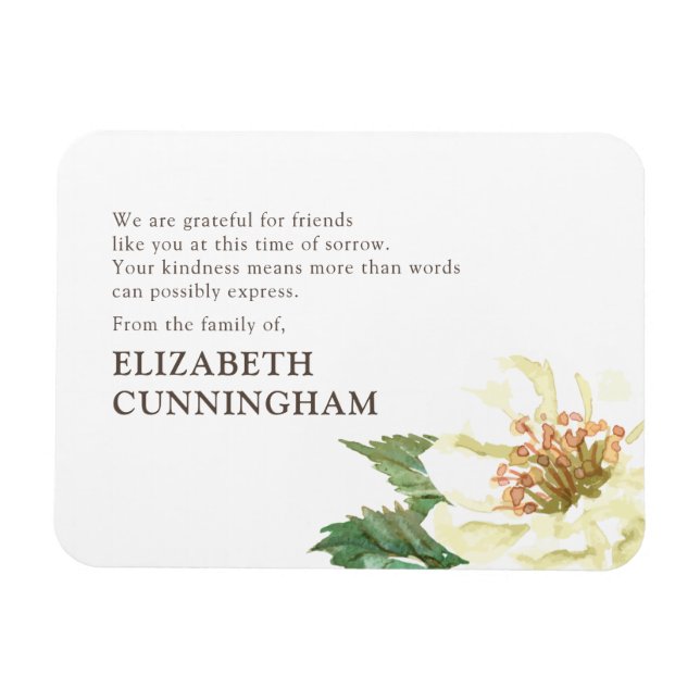Memorial Modern Watercolor Floral Thank You Magnet (Horizontal)