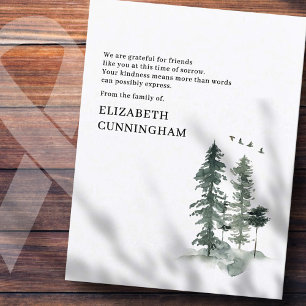 Memorial Modern Watercolor Greenery Pine Forest Thank You Card