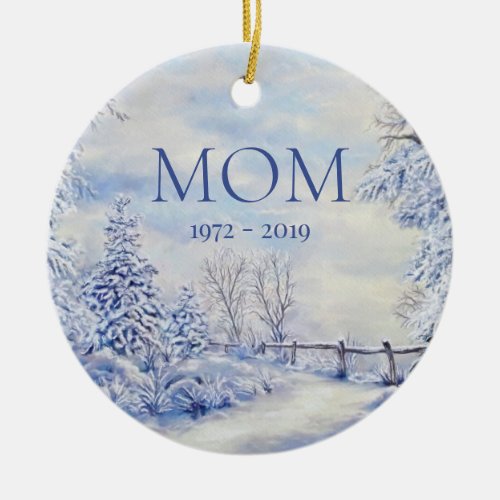 Memorial Mom Winter Forest Christmas Holiday  Ceramic Ornament