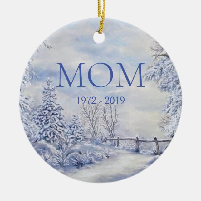 Memorial Mom Winter Forest Christmas Holiday  Ceramic Ornament (Front)