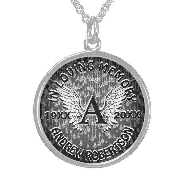 Memorial | Monogram Angel Wings Sterling Silver Necklace (Front)