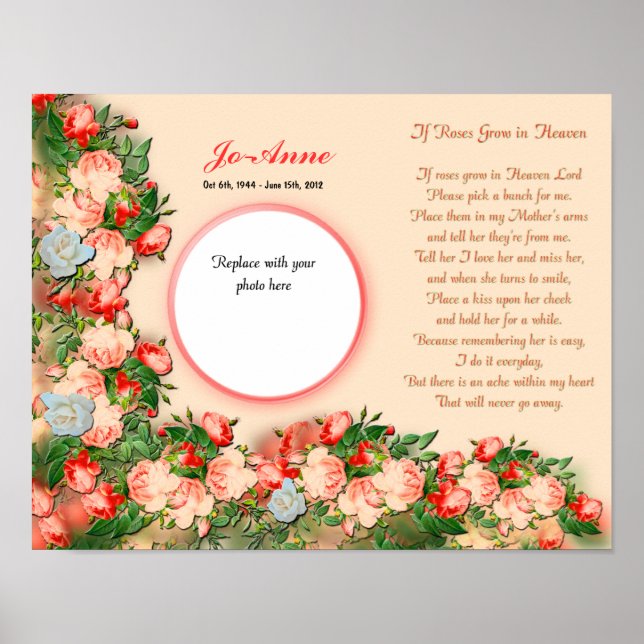 Memorial - Mother - IF Roses Grown in Heaven Poem Poster (Front)