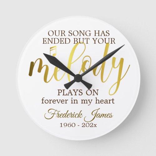 Memorial Music Quote Remembrance Keepsake Round Clock