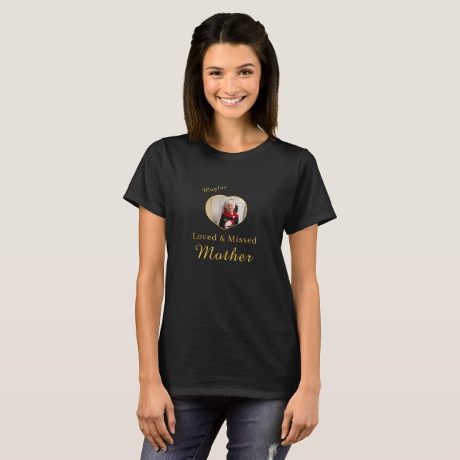 Memorial name Photo Heart Frame Loved and Missed T-Shirt (Front Full)