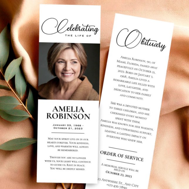 Memorial Obituary Template Photo Keepsake Bookmarks (Memorial Obituary Template Photo Keepsake Bookmarks, Mom In Heaven, Funeral Favors)