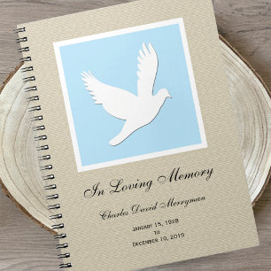 Memorial or Funeral Guest Book Notebook - Dove