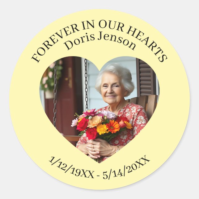 Memorial or Vigil Keepsake | Forever in our Hearts Classic Round Sticker (Front)
