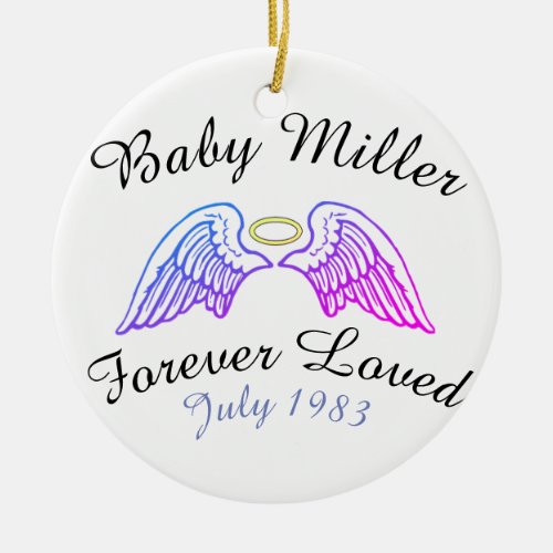 Memorial Ornament Angel Wings Halo Baby Last Name