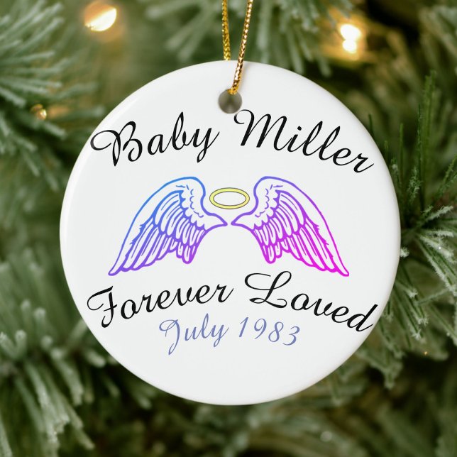 Memorial Ornament Angel Wings Halo Baby' Last Name (Creator Uploaded)