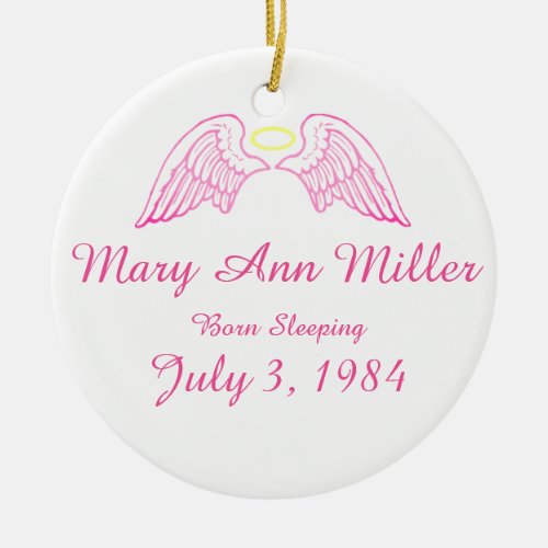 Memorial Ornament Angel Wings Halo PINK