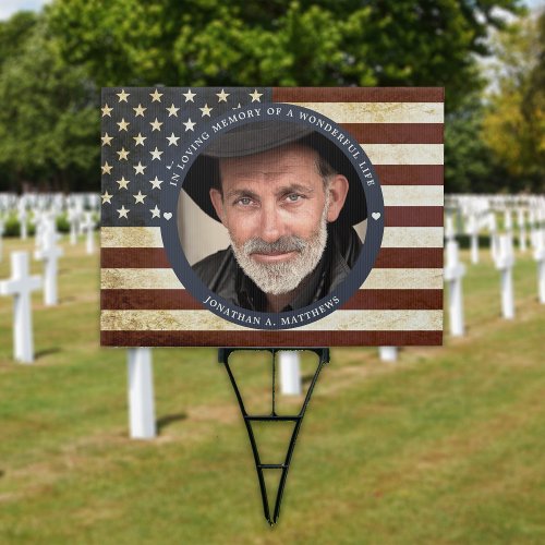 Memorial Patriotic American Flag Photo Cemetery  Sign