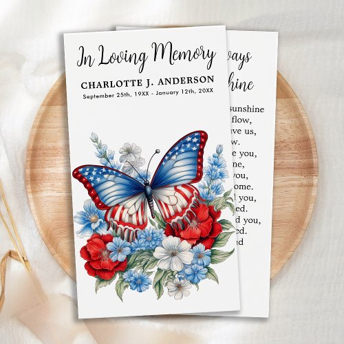 Memorial Patriotic Butterfly Funeral Prayer Card