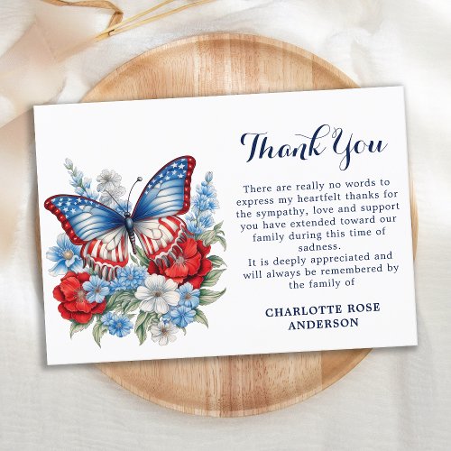 Memorial Patriotic Butterfly Sympathy Funeral Thank You Card