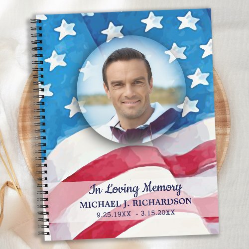 Memorial Patriotic Flag Veteran Funeral Guestbook Notebook