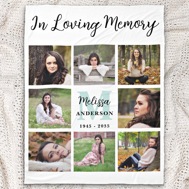 Memorial Personalize 8 Photo Collage Loving Memory Fleece Blanket (Creator Uploaded)