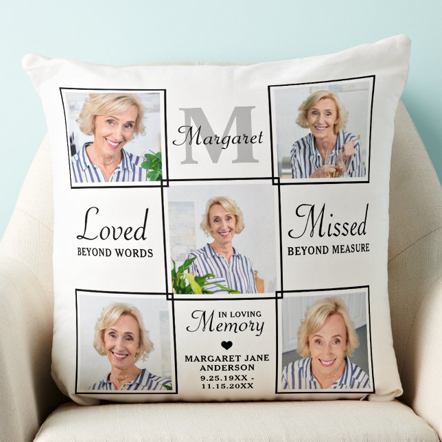 Memorial Personalized 5 Picture Loving Memory Throw Pillow (Creator Uploaded)