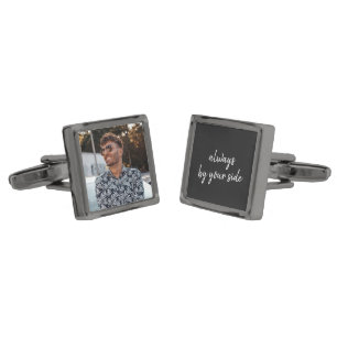 Memorial Photo   Always by your Side Modern Script Cufflinks
