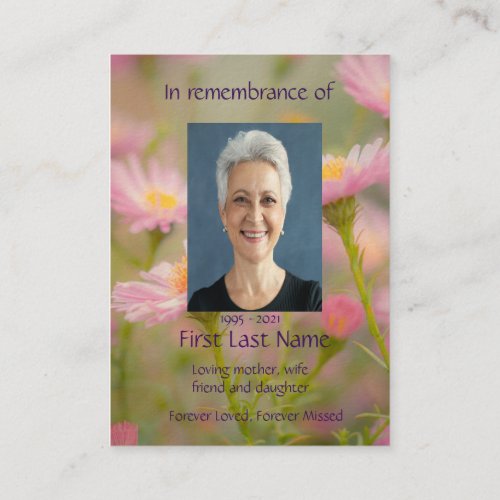 Memorial Photo Asters Garden Flowers  Business Card