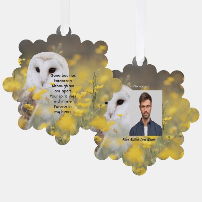  Memorial Photo Barn Owl Bird  Ornament Card (Front/Back)