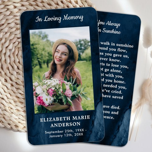 Memorial Photo  Blue Marble Funeral Prayer Card