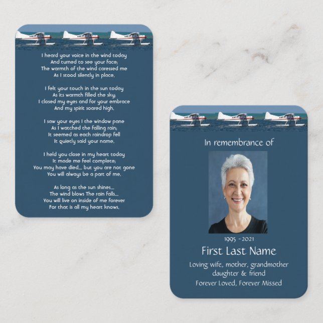 Memorial Photo Bush Airplane Keepsake Pilot Business Card (Front/Back)