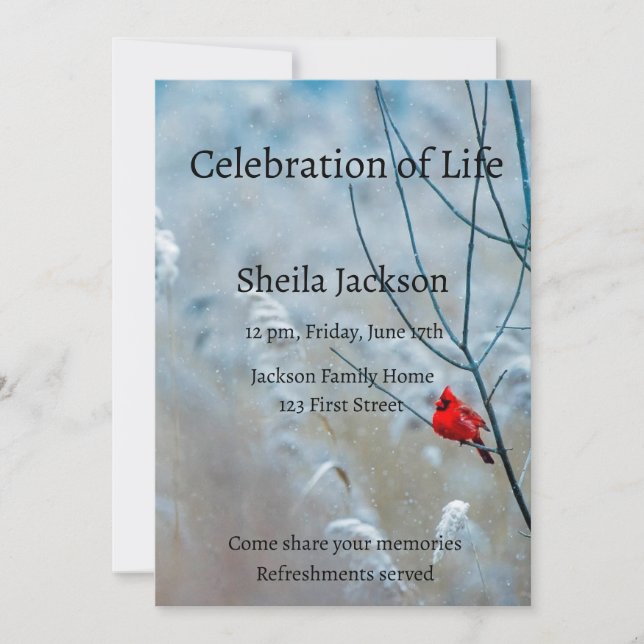 Memorial Photo  Cardinal Red Bird Trees Invitation (Front)