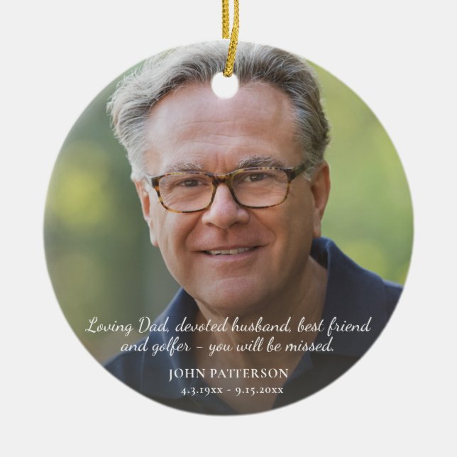 Memorial Photo Celebration of Life Custom Text Ceramic Ornament (Front)