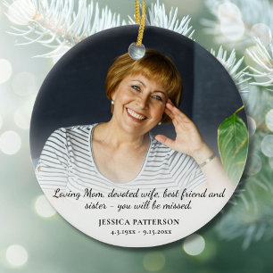 Memorial Photo Celebration of Life Custom Text Ceramic Ornament